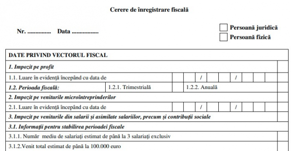 ANAF a oficializat modelul Cererii de inregistrare fiscala necesara la Registrul Comertului